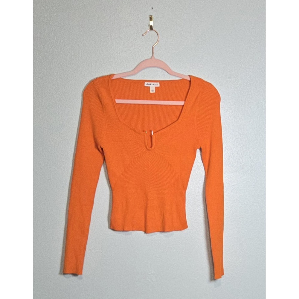 Derek Heart Large Orange Ribbed Bodycon Top U-Wire Hardware Neck Long Sleeve